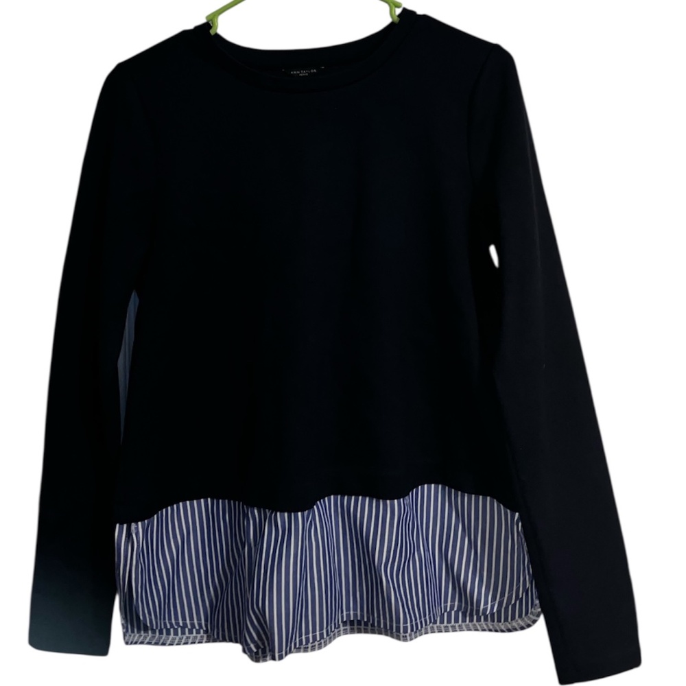 Ann Taylor Women’s Navy with Blue & White Stripe Long Sleeve Twofer Top Size-SP